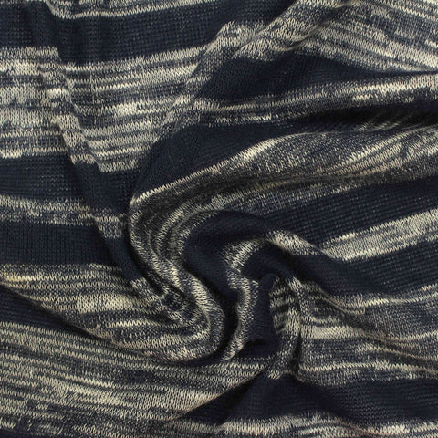 Dark Blue Horizontal-Stripe Chunky Knit, Poly-Viscose, 157 gsm