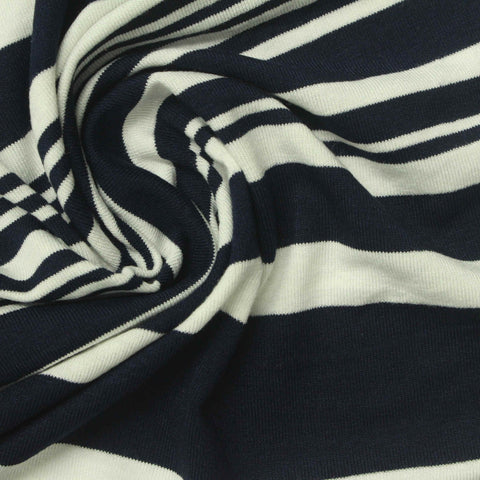 Navy Horizontal-Stripe Knit, Viscose, 180 gsm