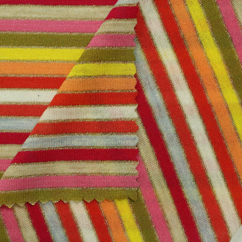 Multicolor Horizontal-Stripe Jersey Knit, Viscose-Poly
