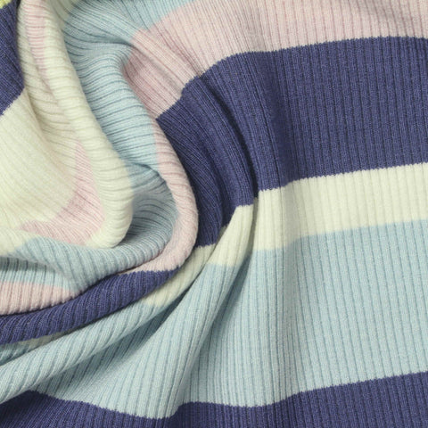 Dark Blue Diagonal-Stripe Rib Knit, Viscose