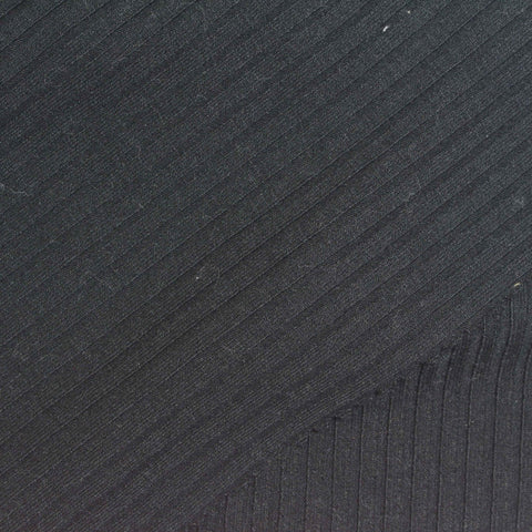 Polyester Viscose Stretch Rib Knit Fabric, 300 gsm, 134 cm — Black