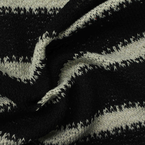 Black Horizontal-Stripe Chunky Knit, Poly-Viscose, 320 gsm