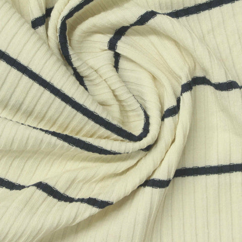 Dark Grey Horizontal-Stripe Rib Knit, Poly-Cotton