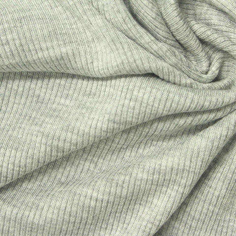 Heather Viscose Stretch Rib Knit Fabric, 270 gsm, 120 cm — Grey