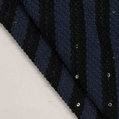 Dark Blue Stripes Jersey Knit, Polyester, 250 gsm