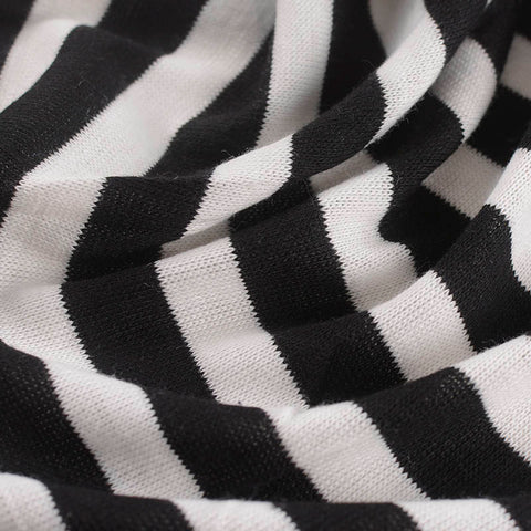 Black Horizontal-Stripe Jersey Knit, Poly-Viscose, 159 gsm