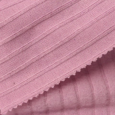 Brushed Polyester Viscose Stretch Rib Knit Fabric, 245 gsm, 156 cm — Pink