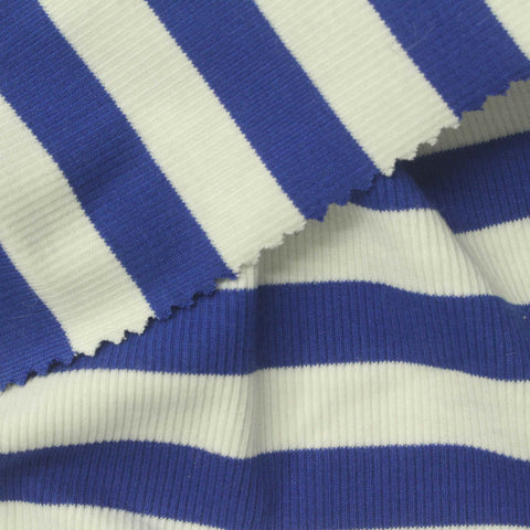 Blue Horizontal-Stripe Rib Knit, Cotton