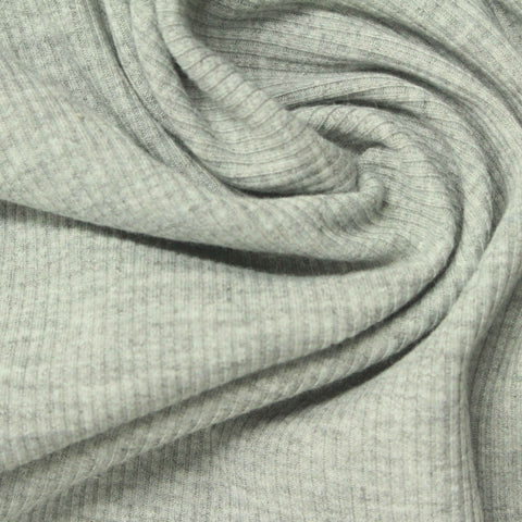 Heather Polyester Stretch Rib Knit Fabric, 320 gsm, 120 cm — Grey
