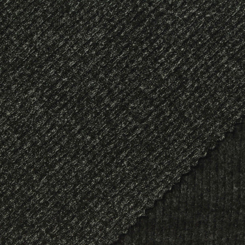Brushed Viscose Polyester Stretch Rib Knit Fabric, 300 gsm, 143 cm — Black