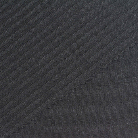 Polyester Viscose Stretch Rib Knit Fabric, 320 gsm, 134 cm — Black