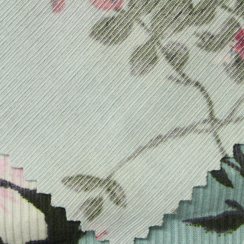 Pink Flowers Rib Knit, Polyester, 165 gsm, ref EF-234512