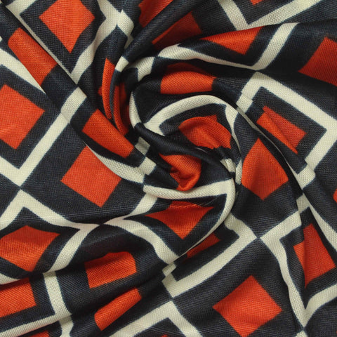 Orange Geometric-Square Jersey Knit, Polyester