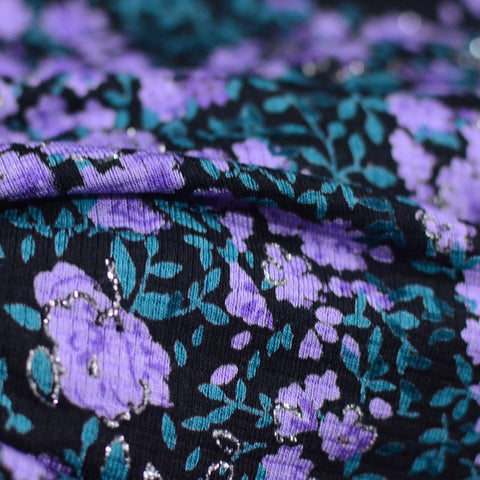 Purple Floral Jersey Knit, Viscose, 175 gsm, 156 cm