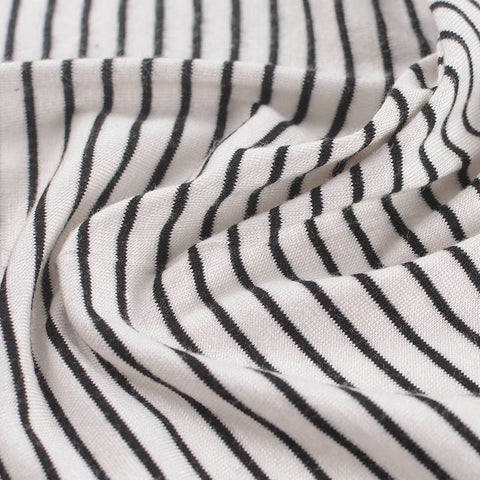Black Horizontal-Stripe Jersey Knit, Viscose, 150 gsm