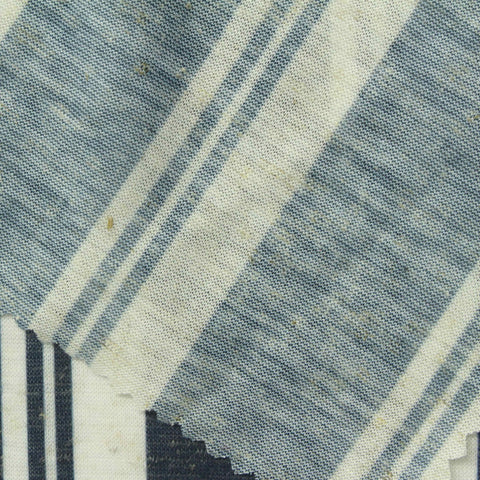Dark Blue Vertical-Stripe Jersey Knit, Poly-Linen