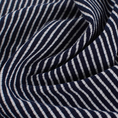 Navy Vertical-Stripe Rib Knit, Poly-Cotton