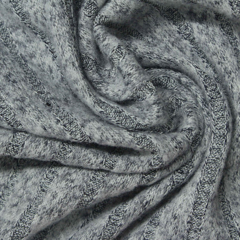 Grey Marl Rib Knit, Viscose-Poly, 175 gsm
