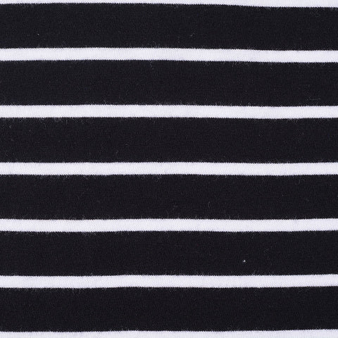Black Horizontal-Stripe Jersey Knit, Viscose, 155 gsm, 160 cm