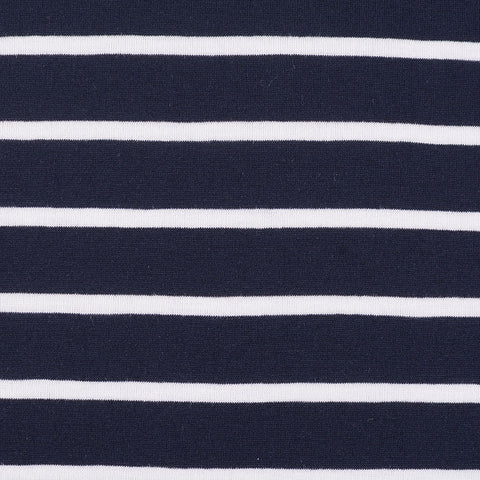 Navy Stripe Jersey Knit, Poly-Viscose, 136 gsm