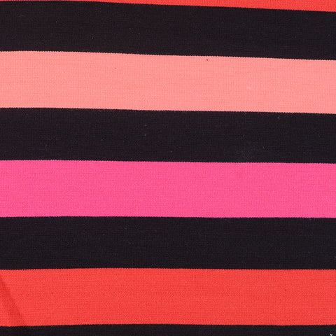 Black Horizontal-Stripe Ponte Knit, Poly-Viscose, 300 gsm