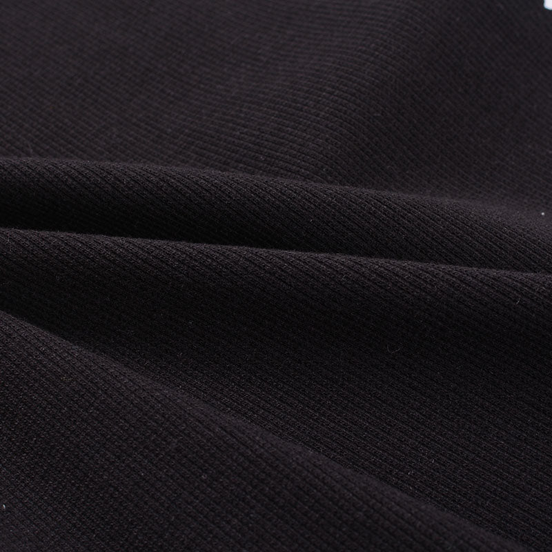 Heather Polyester Cotton Stretch Rib Knit Fabric, 259 gsm, 115 cm — Black
