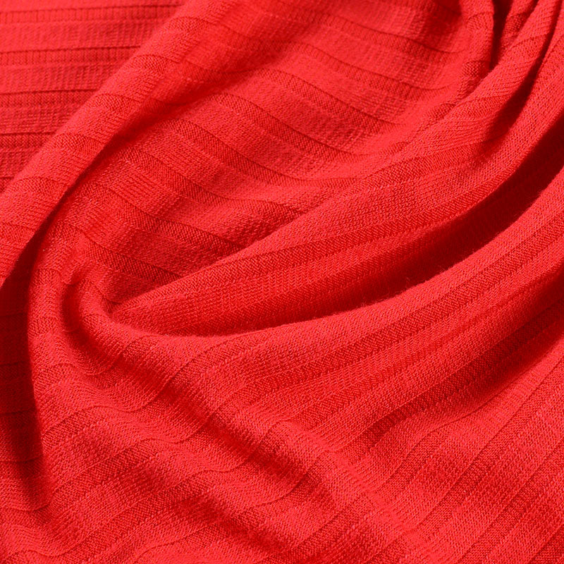 Viscose Polyester Stretch Rib Knit Fabric, 180 gsm — Red, ref EF-3512
