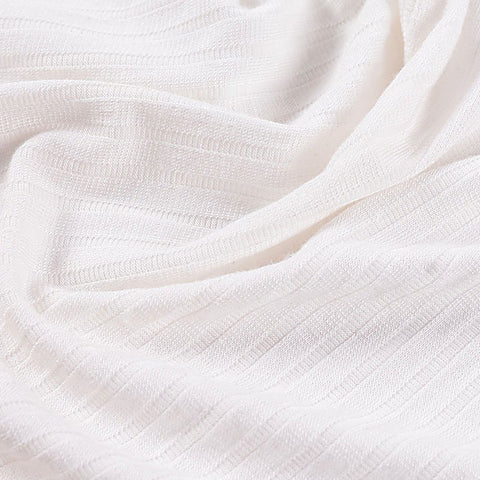 Viscose Polyester Stretch Rib Knit Fabric, 180 gsm — White