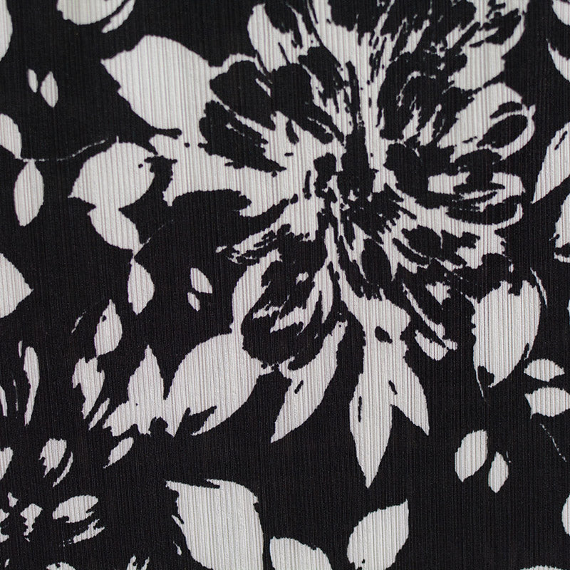 Black Floral Rib Knit, Polyester, 200 gsm
