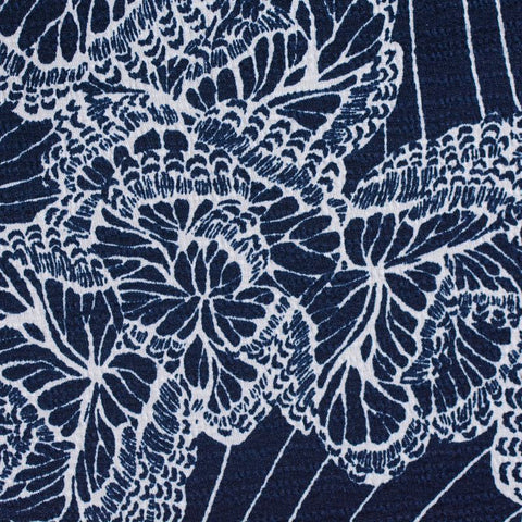 Navy Floral Jacquard, Polyester, 150 gsm