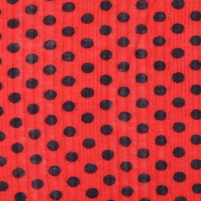 Black Dots Rib Knit, Polyester