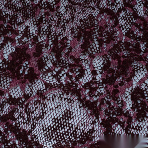 Burgundy Floral Lace, Polyester, 125 gsm