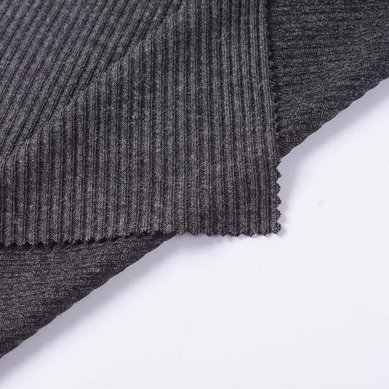 Dark Grey Marl Rib Knit, Poly-Viscose, 200 gsm