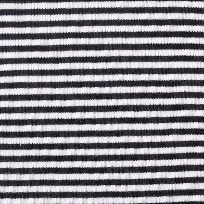 Black Horizontal-Stripe Rib Knit, Poly-Viscose, 136 gsm