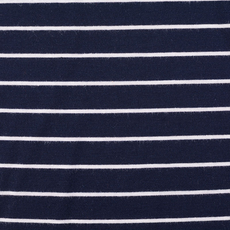 Navy Horizontal-Stripe Knit, Poly-Viscose, 190 gsm