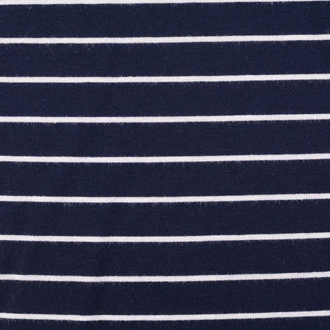 Navy Horizontal-Stripe Knit, Poly-Viscose, 190 gsm
