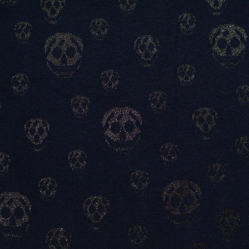 Dark Blue Tone-on-Tone Skull Jacquard, Poly-Viscose