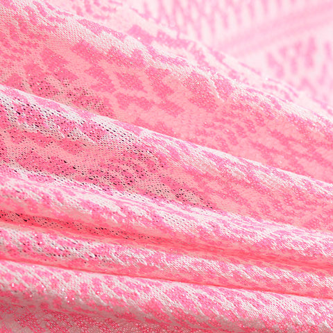 Pink Horizontal-Band Chunky Knit, Poly-Linen