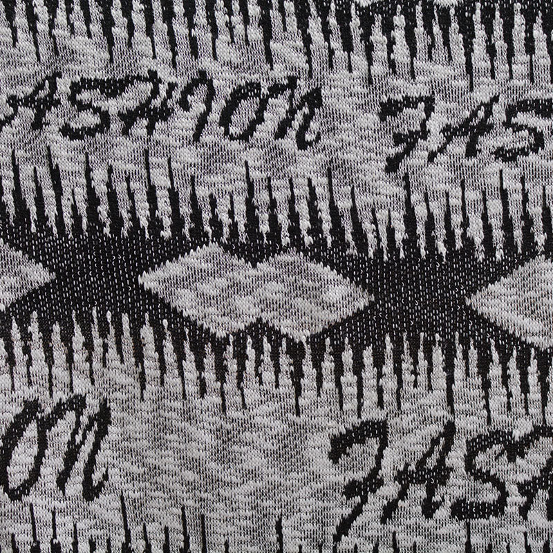 Black Geometric Chunky Knit, Polyester, 220 gsm