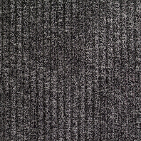 Dark Grey Heathered-Marl Rib Knit, Poly-Viscose, 265 gsm