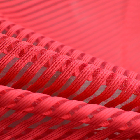 Red Horizontal-Stripe Mesh, Polyester, 208 gsm