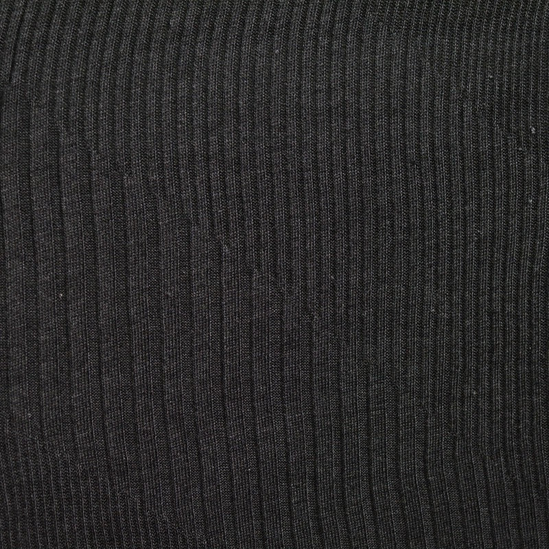 Polyester Viscose Stretch Rib Knit Fabric, 220 gsm — Black