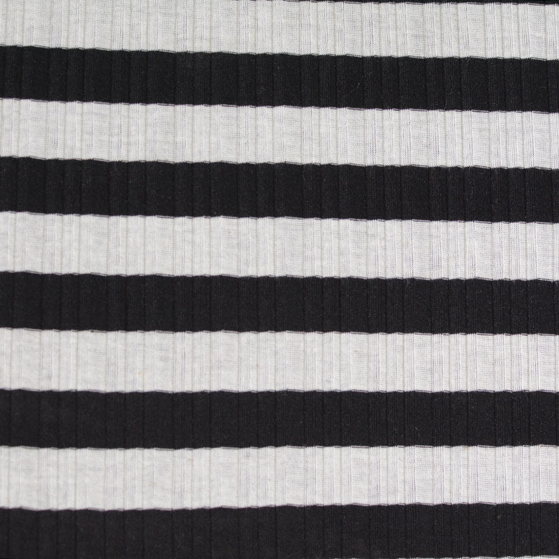 Black Horizontal-Stripe Rib Knit, Poly-Cotton, 125 gsm