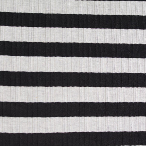 Black Horizontal-Stripe Rib Knit, Poly-Cotton, 125 gsm