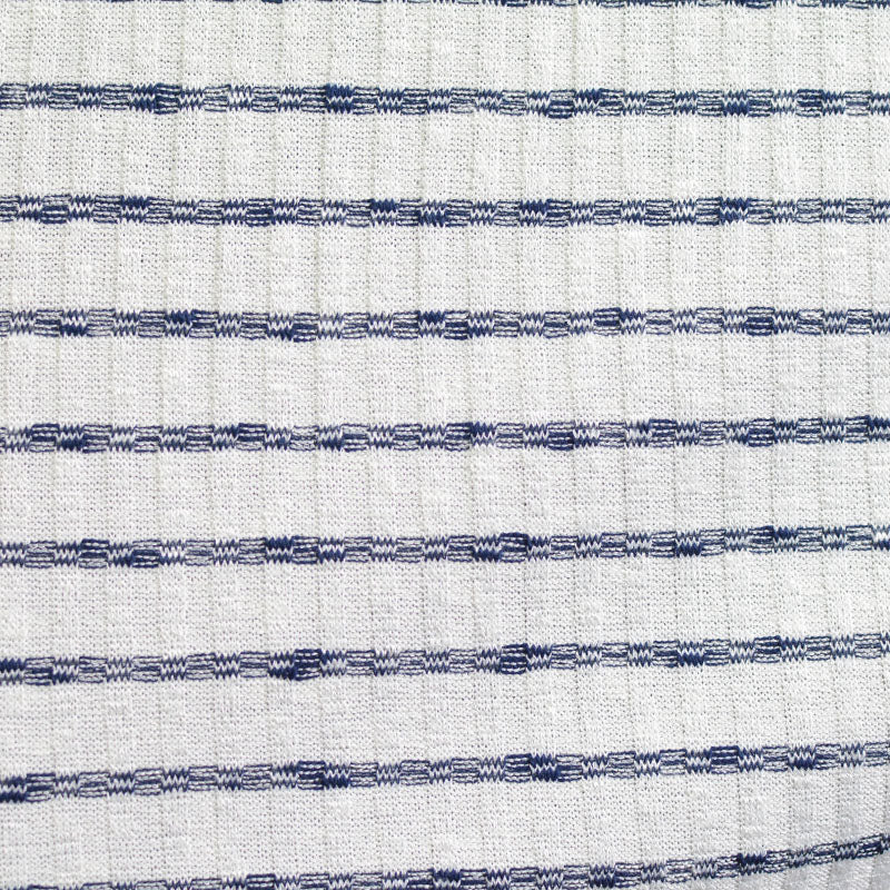 Navy Horizontal-Stripe Rib Knit, Poly-Cotton, 290 gsm