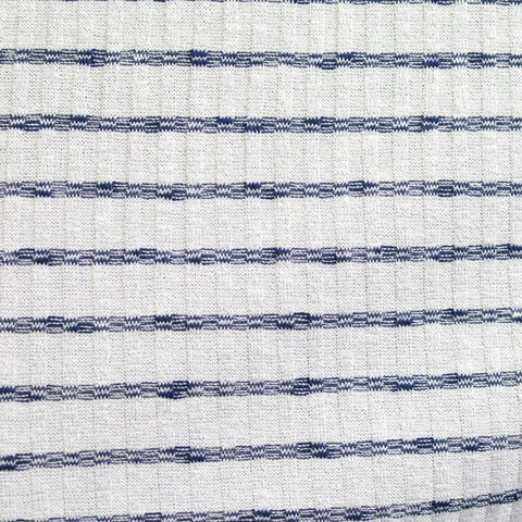 Navy Horizontal-Stripe Rib Knit, Poly-Cotton, 290 gsm