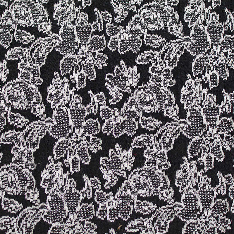 Black Floral Jacquard, Poly-Cotton, 534 gsm