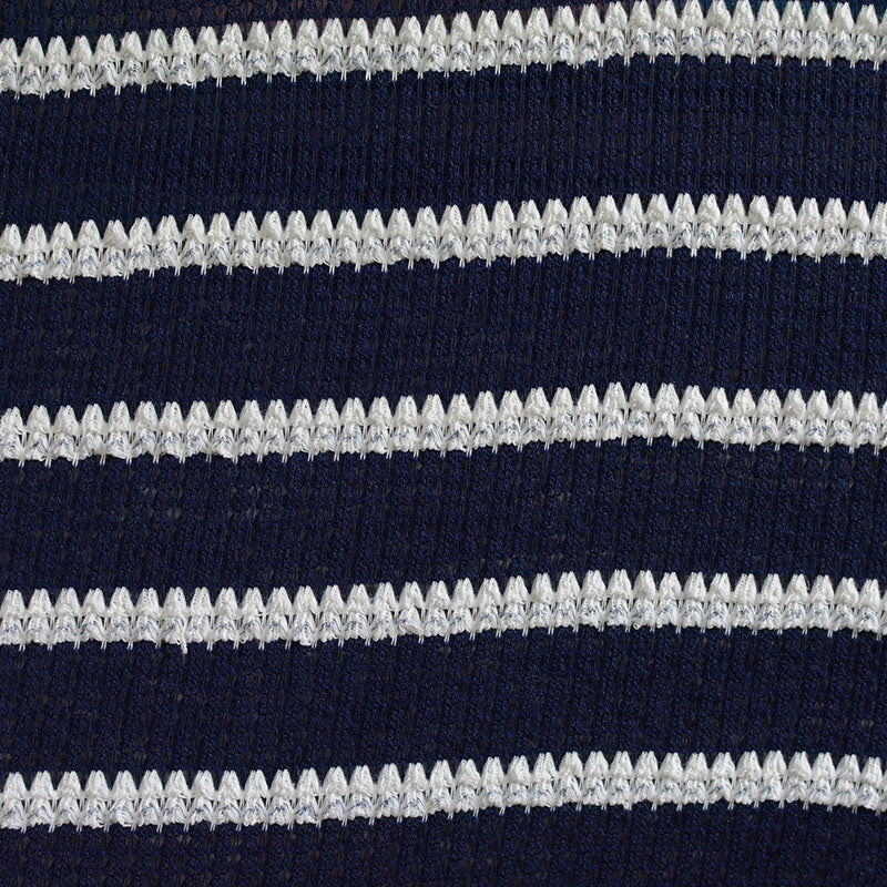 Navy Horizontal-Stripe Knit, Poly-Viscose, 175 gsm