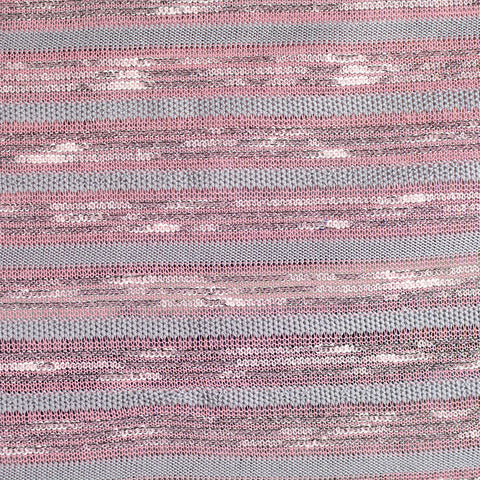 Grey Horizontal-Stripe Chunky Knit, Metallic-Poly