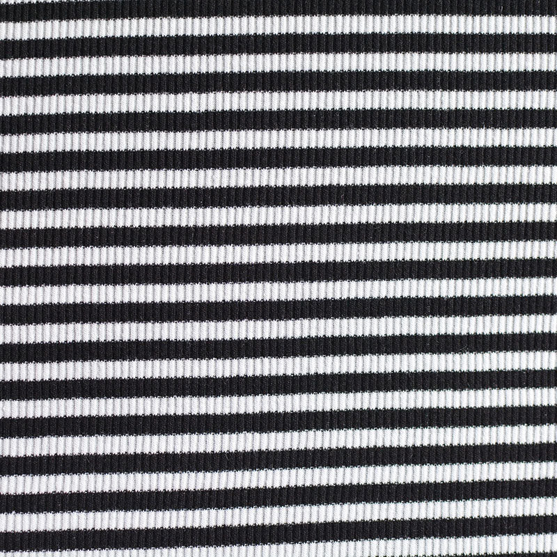 Black Horizontal-Stripe Rib Knit, Cotton, 170 gsm, 127 cm